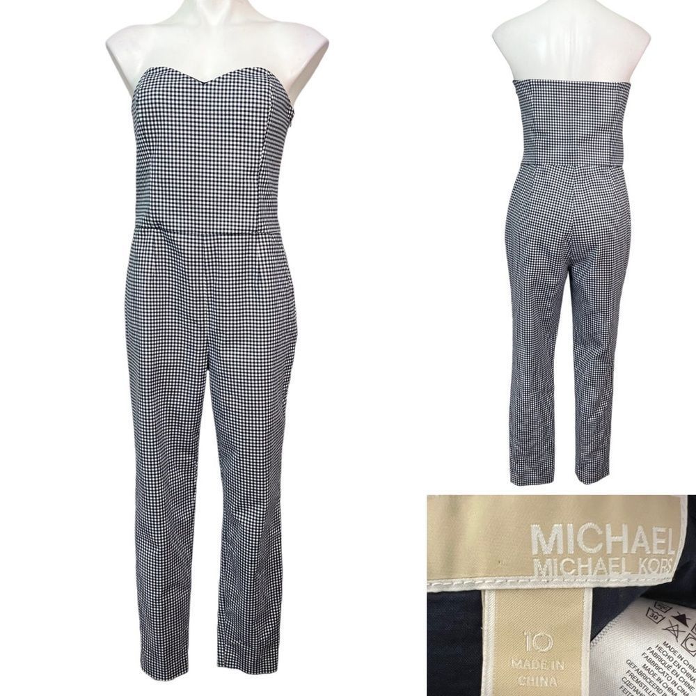MICHAEL Michael Kors jumpsuit size 10 navy blue white gingham print sleeveless